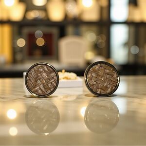 Tan Woven Patterned Button Studs